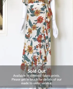 Floral print cotton cheesecloth wrap skirt
