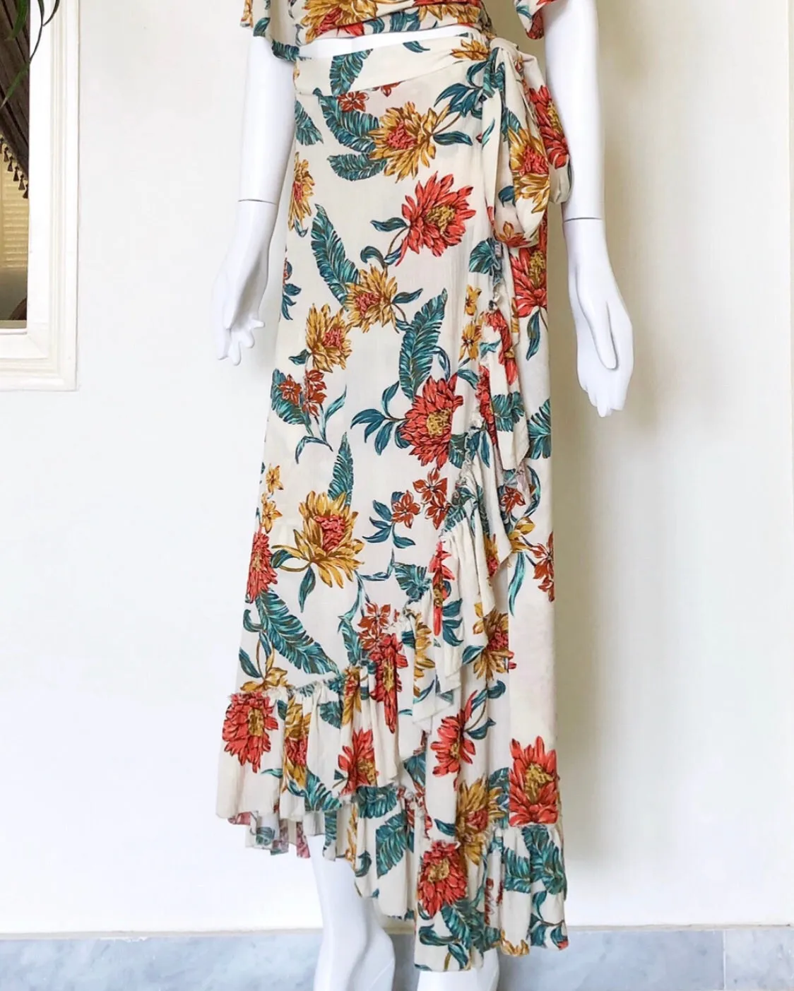 Floral print cotton cheesecloth wrap skirt
