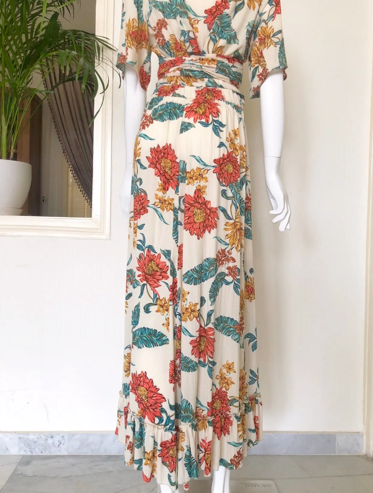 Floral print cotton cheesecloth wrap skirt