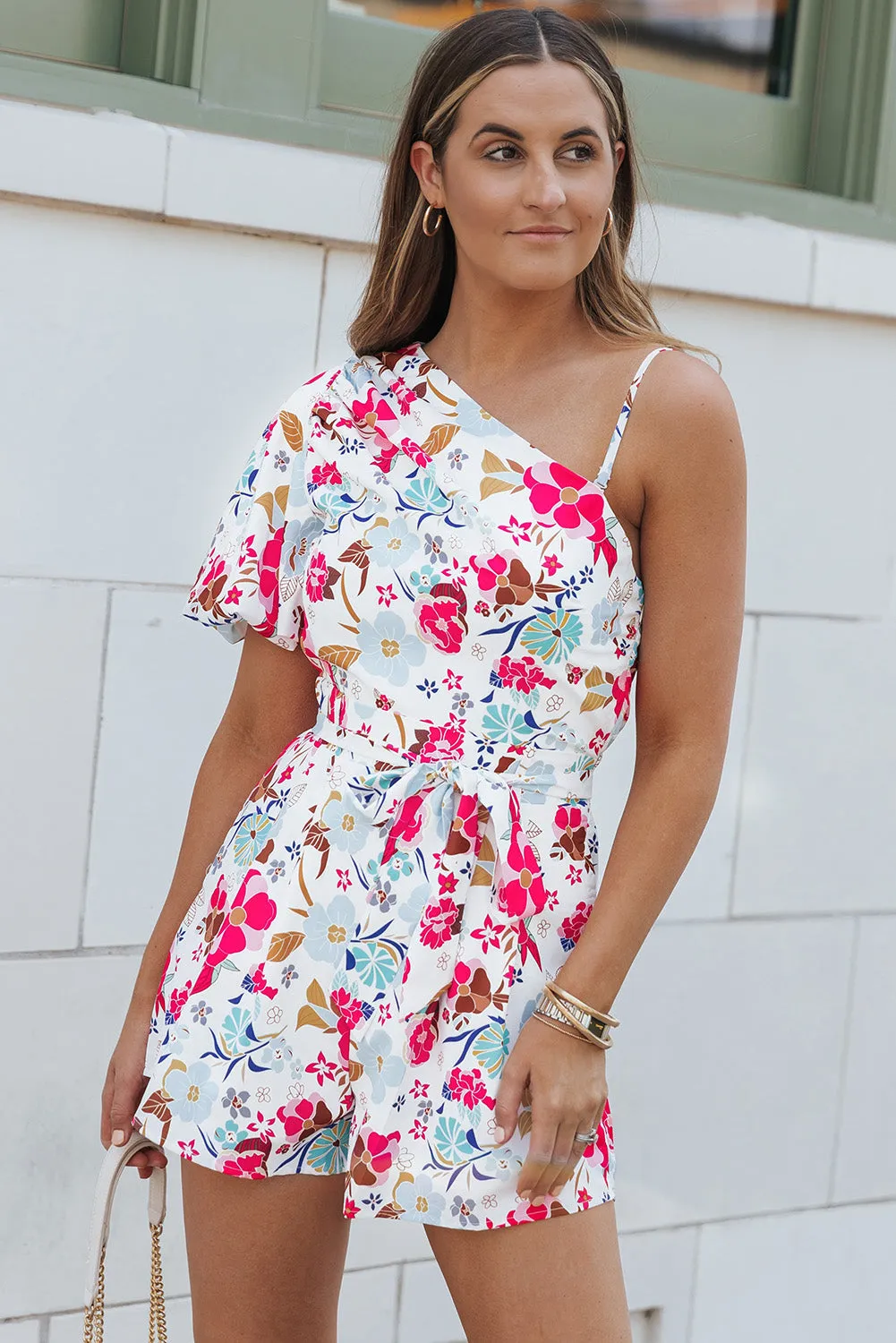 Floral Slant Shoulder Romper