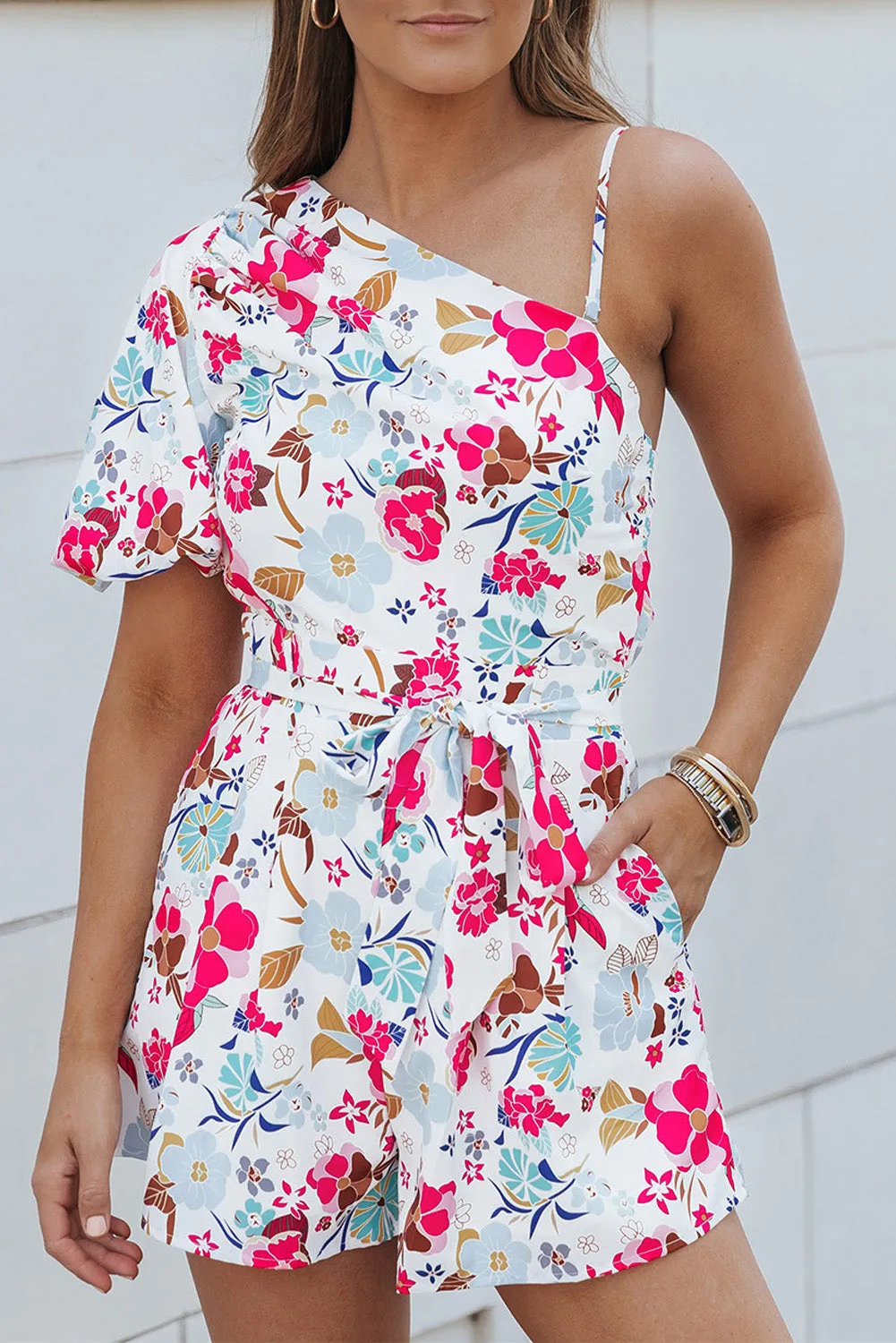 Floral Slant Shoulder Romper