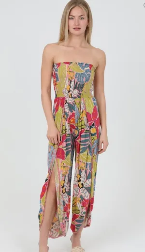 Floral Strapless Smocked Bodice Jumpsuit