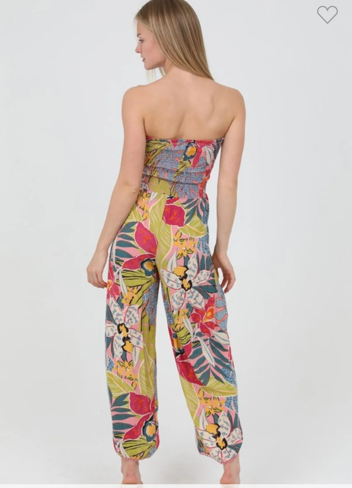Floral Strapless Smocked Bodice Jumpsuit