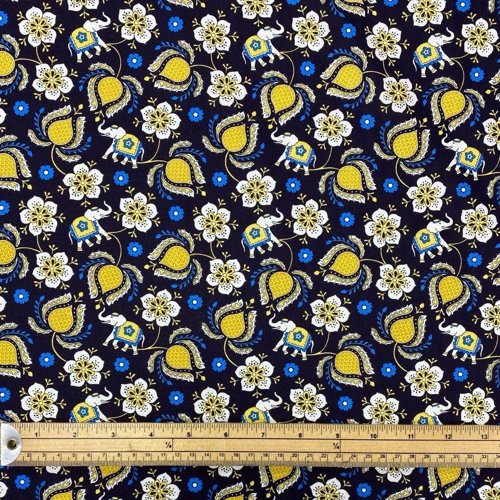 Flowers & Elephants Cotton Poplin Fabric - 58" wide