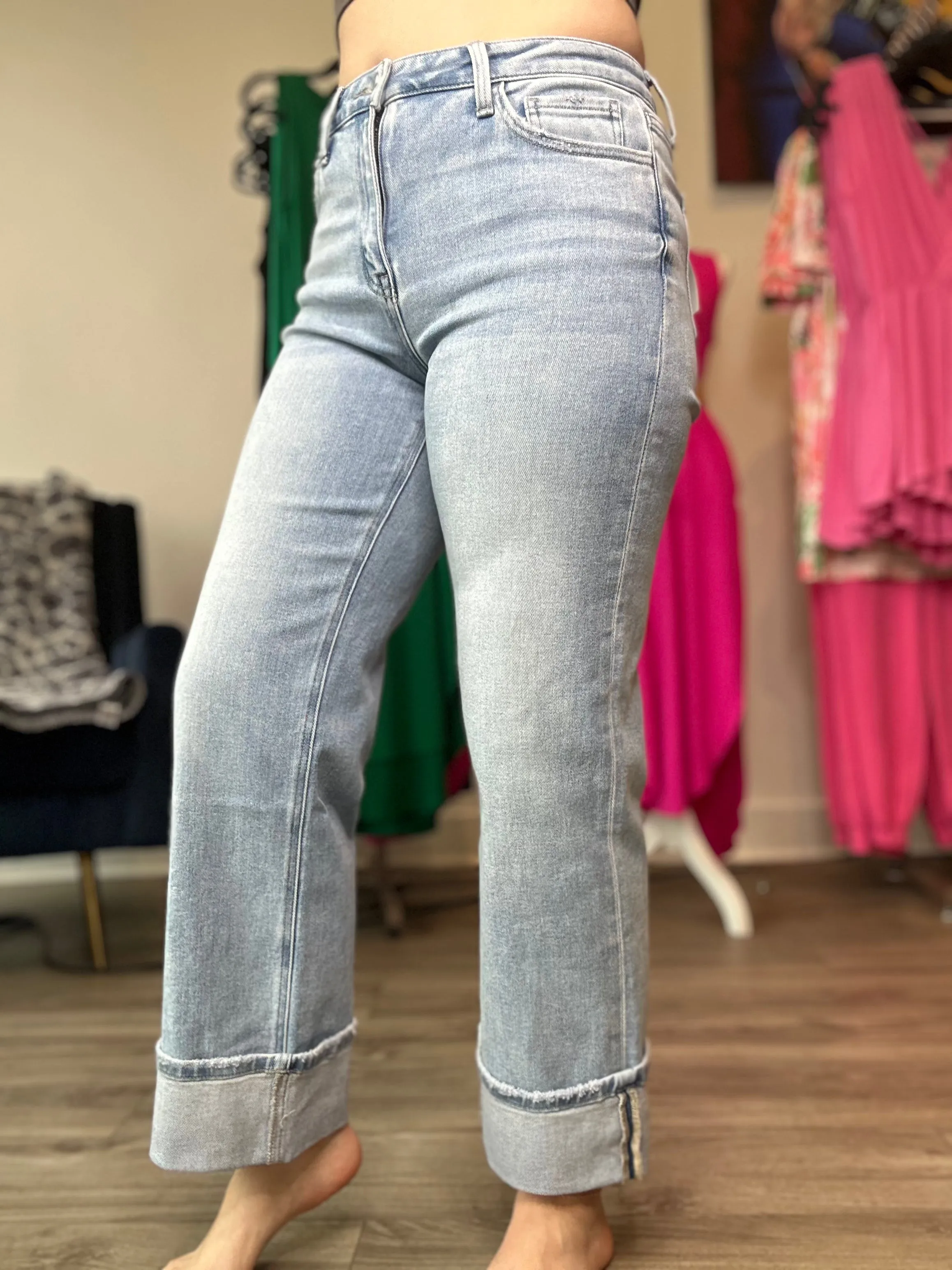 Flying Monkey High Rise Cuffed Wide Leg Jeans