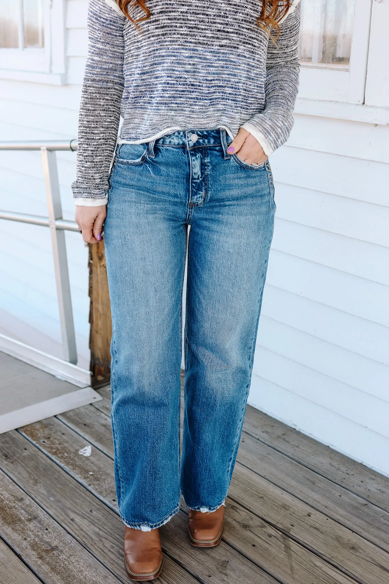 FLYING MONKEY: Kit High Rise Studded Wide Jeans