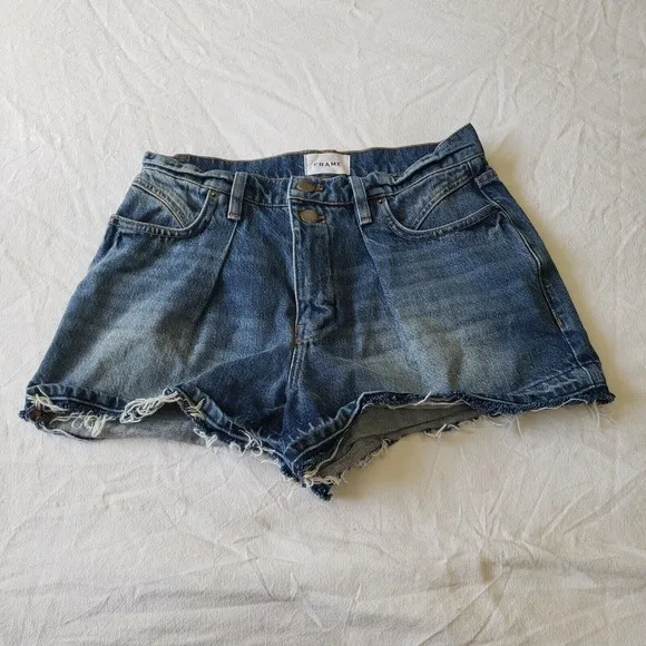 FRAME High Waist Mosaic Shorts Size 28 Raw Hem MSRP $210 Mesa Wash