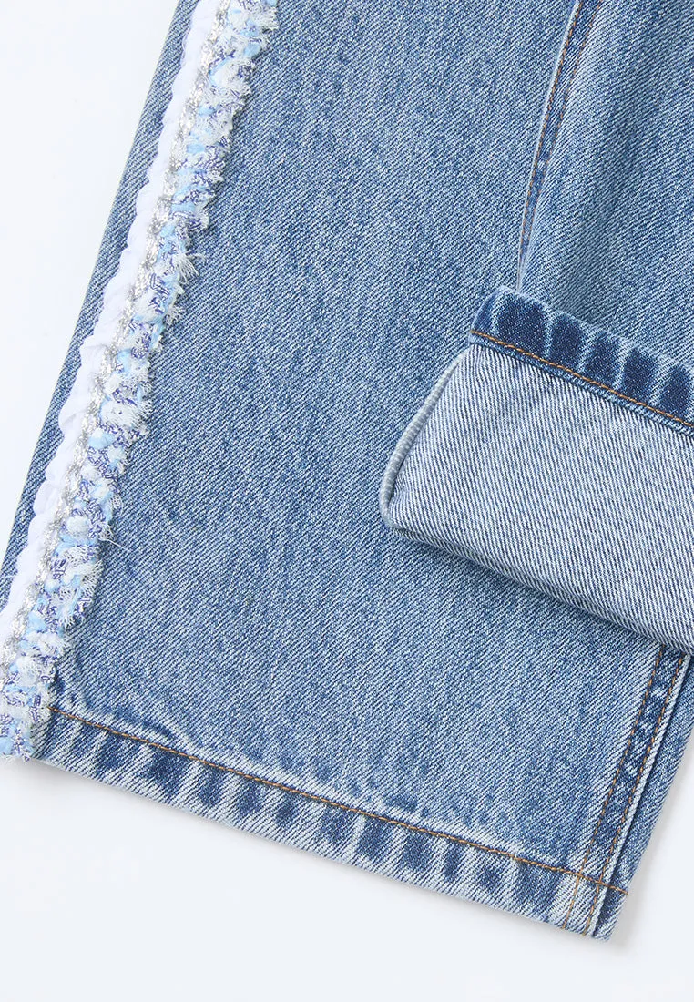 Frayed Side Seam Straight-leg Washed Jeans