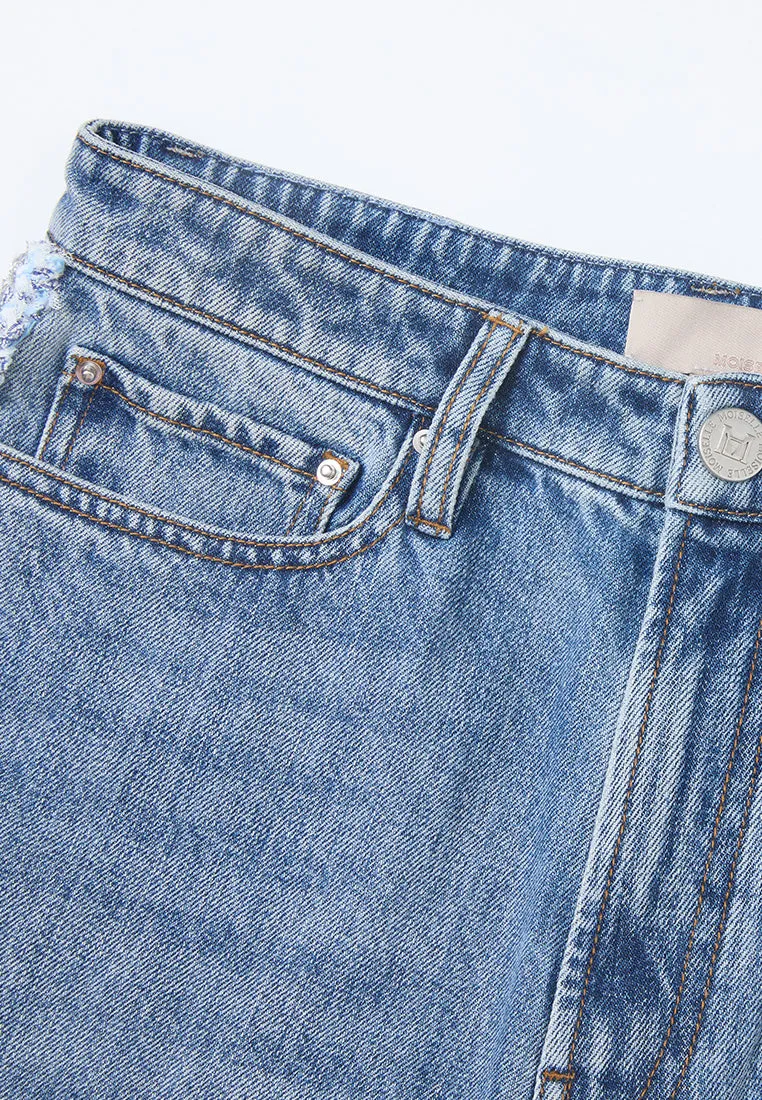 Frayed Side Seam Straight-leg Washed Jeans