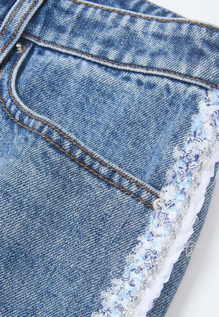 Frayed Side Seam Straight-leg Washed Jeans