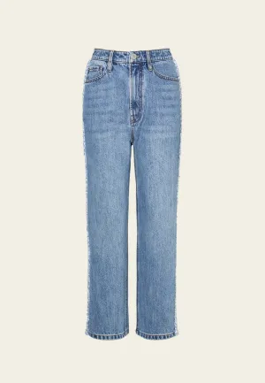 Frayed Side Seam Straight-leg Washed Jeans
