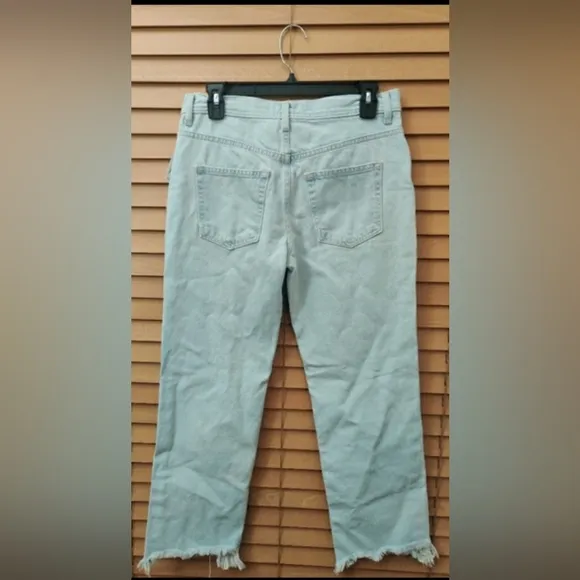 Free People Maggie Straight Leg Mid Rise Distressed Denim Jeans