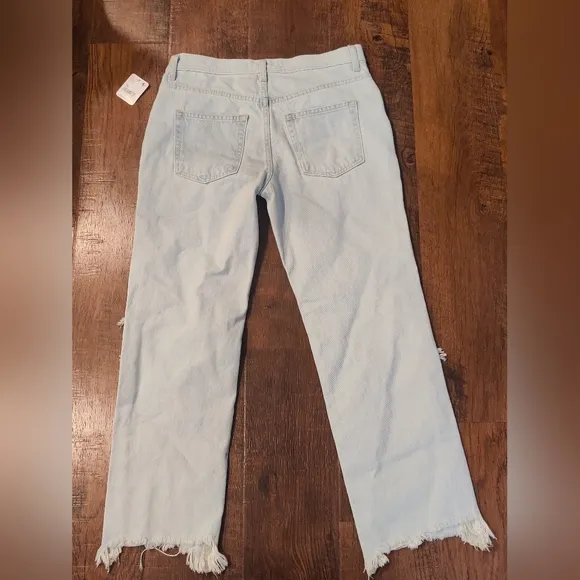 Free People Maggie Straight Leg Mid Rise Distressed Denim Jeans