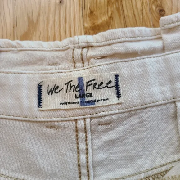 Free People We The Free Nova Denim Paperbag Shorts Plume Beige Cream Size Large