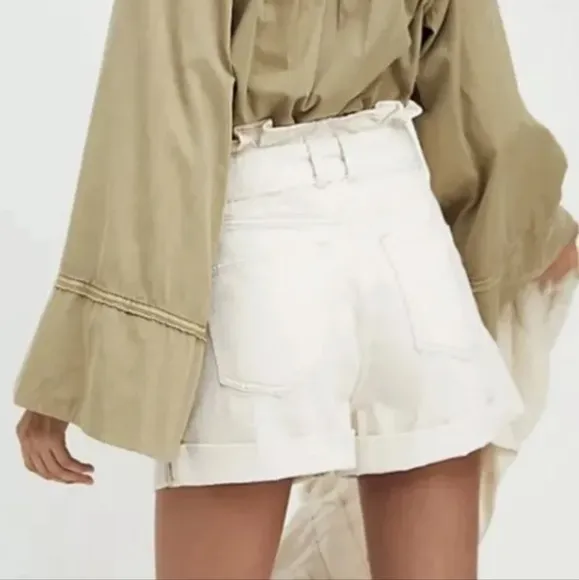 Free People We The Free Nova Denim Paperbag Shorts Plume Beige Cream Size Large