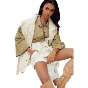 Free People We The Free Nova Denim Paperbag Shorts Plume Beige Cream Size Large