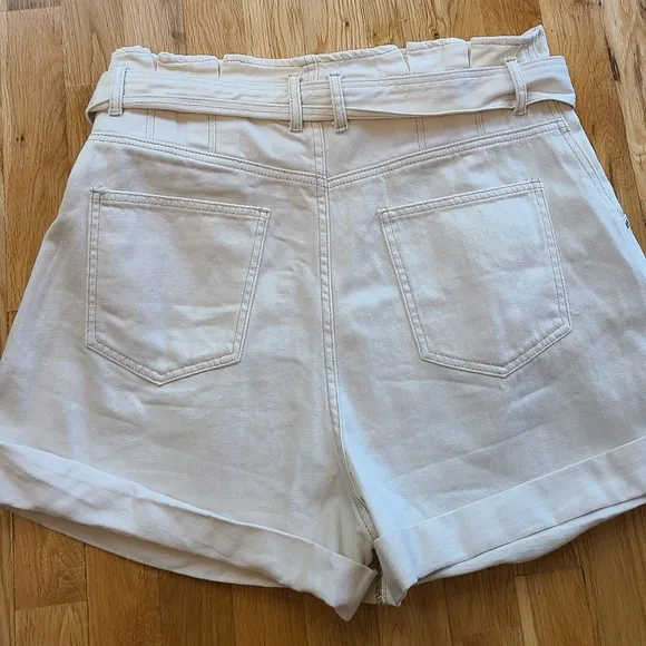 Free People We The Free Nova Denim Paperbag Shorts Plume Beige Cream Size Large