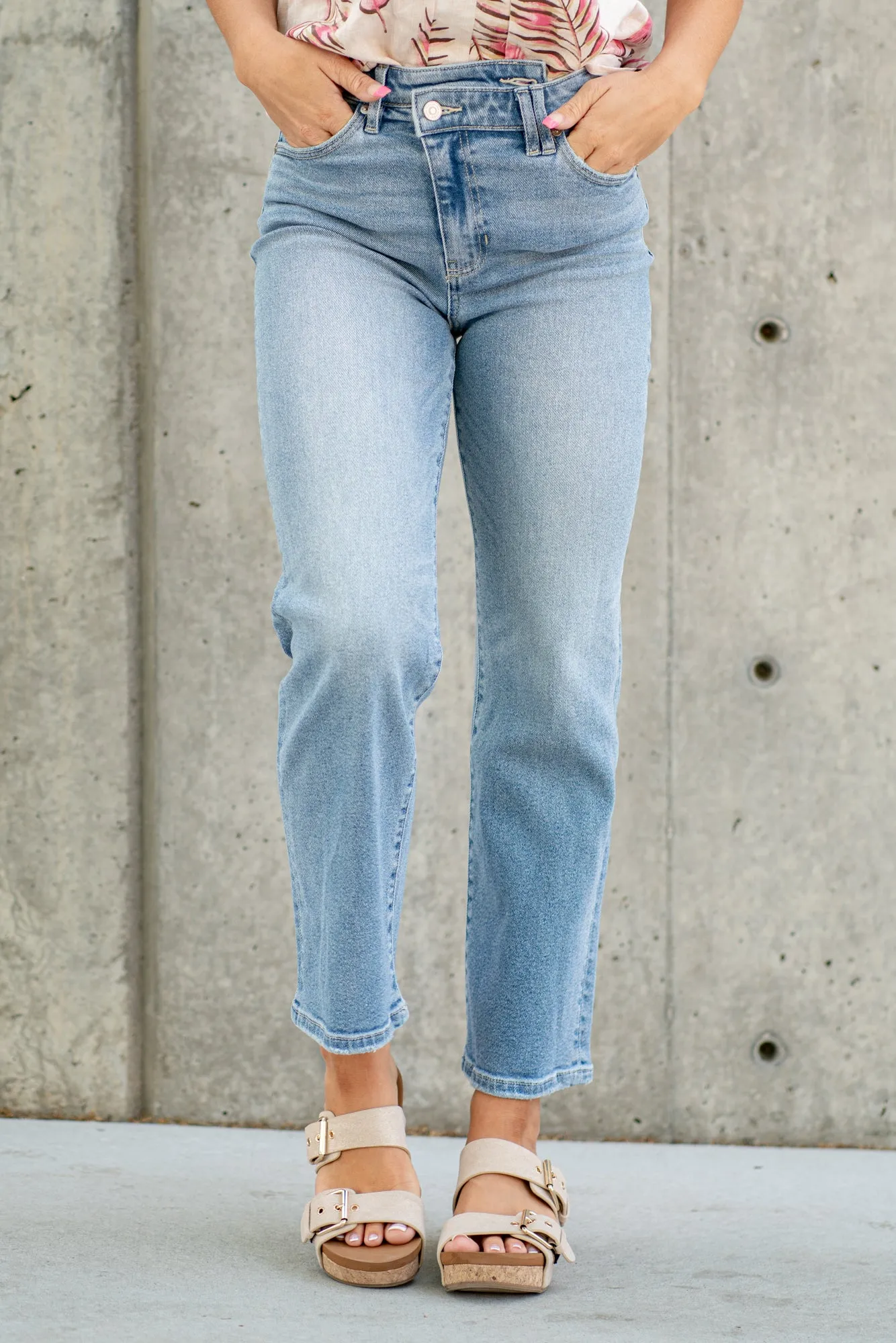 Free Spirit High Rise Cross Over Waist Straight Leg