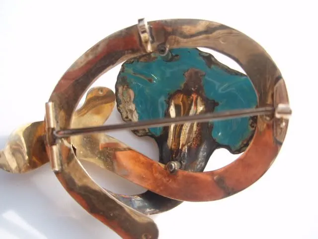 French Cabochon Garnet Enamel Brooch