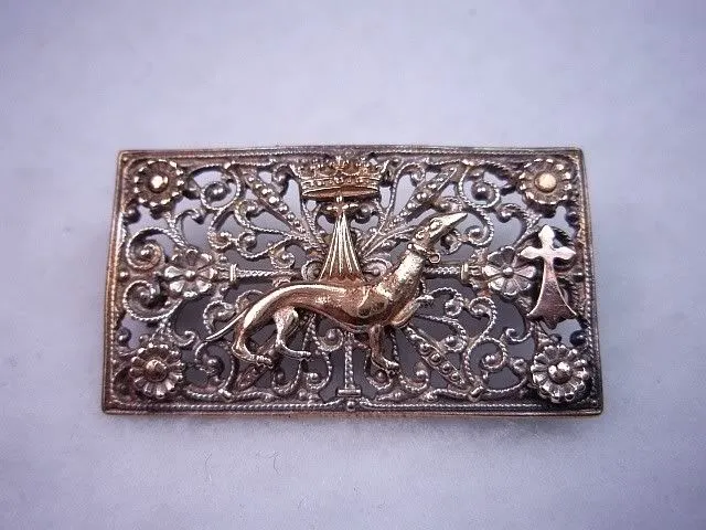 French Crown & Dog Brooch
