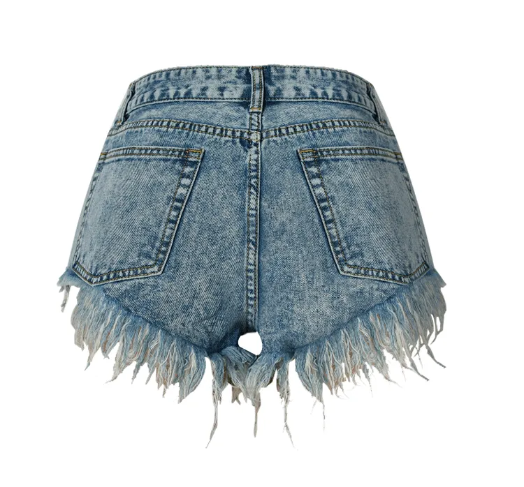 Fringed Snowflakes Vintage Denim Shorts