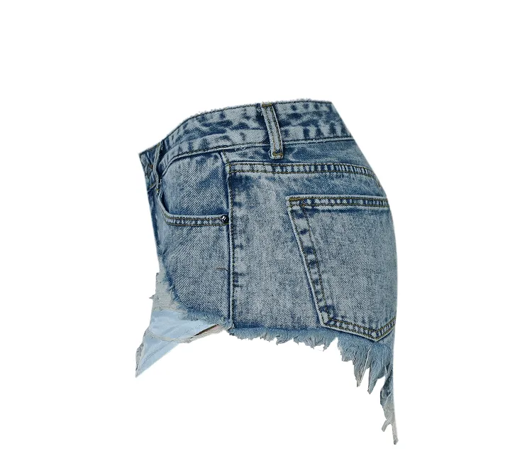 Fringed Snowflakes Vintage Denim Shorts