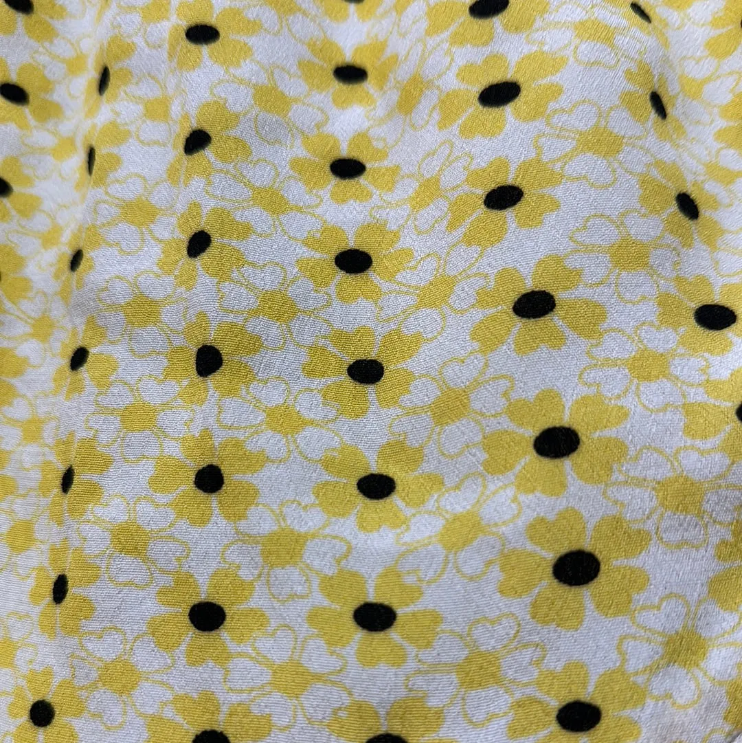 GANNI Crepe Yellow, White and Black Floral Mini Skirt with Ruffle