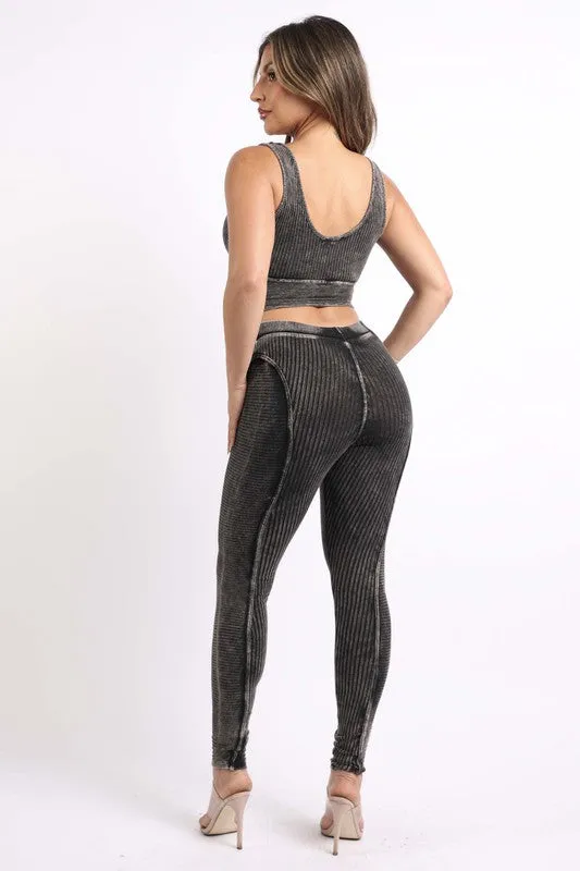 Gem Plus  Mineral Washed Crop Top And Leggings Set