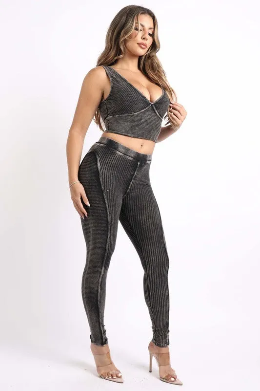 Gem Plus  Mineral Washed Crop Top And Leggings Set