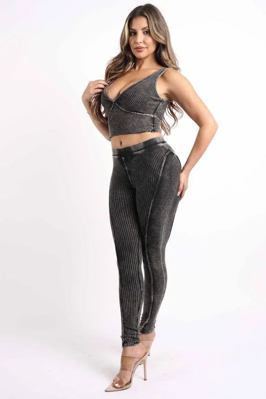 Gem Plus  Mineral Washed Crop Top And Leggings Set
