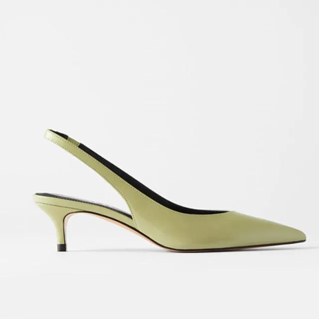 Genuine Leather Women Low High Heels Shoes