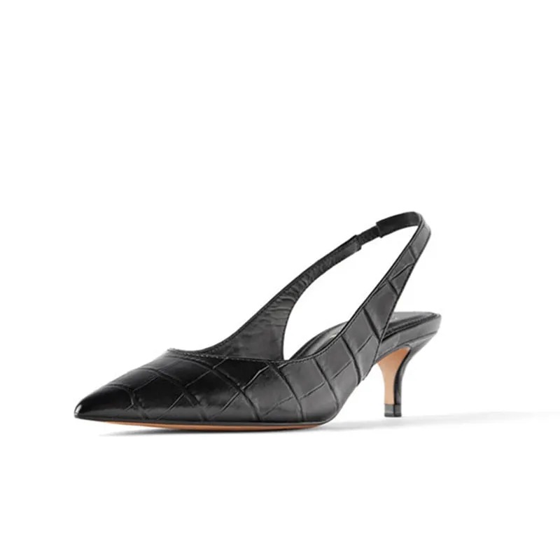 Genuine Leather Women Low High Heels Shoes