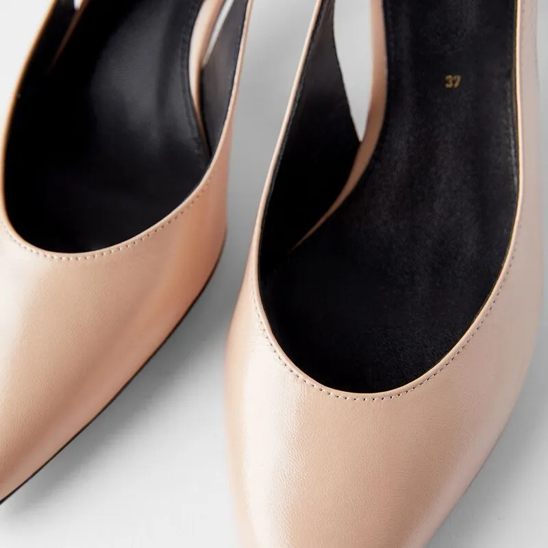 Genuine Leather Women Low High Heels Shoes