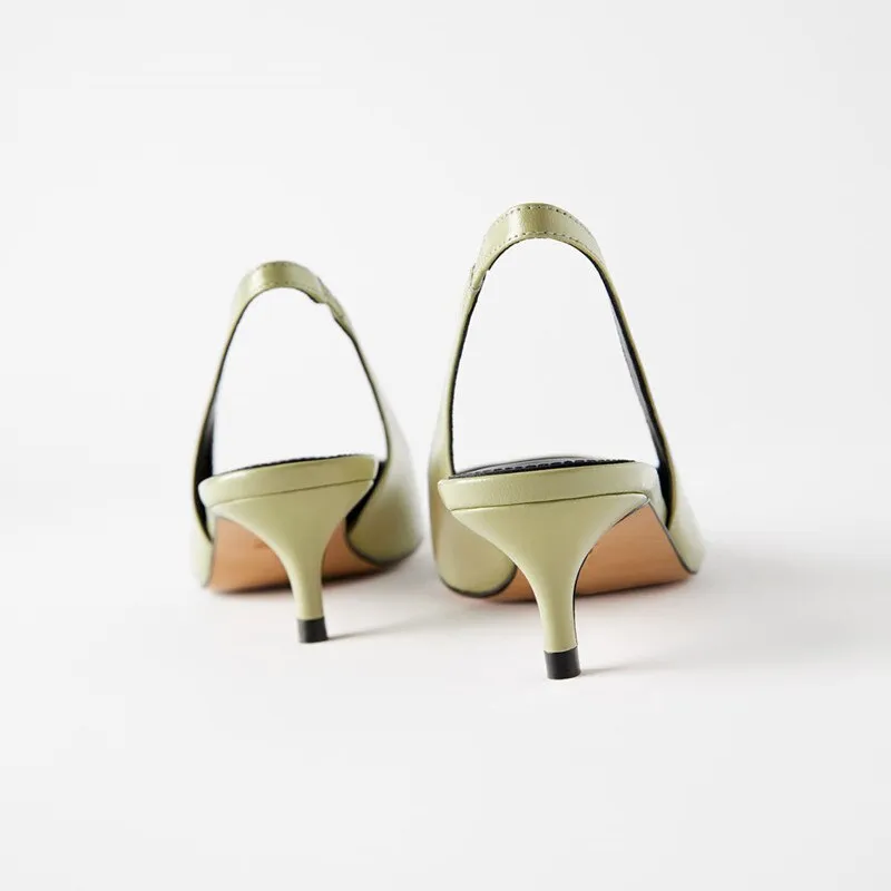 Genuine Leather Women Low High Heels Shoes