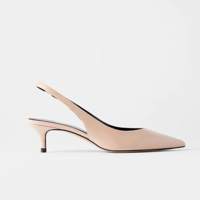 Genuine Leather Women Low High Heels Shoes