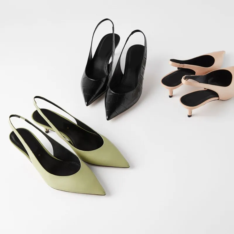 Genuine Leather Women Low High Heels Shoes