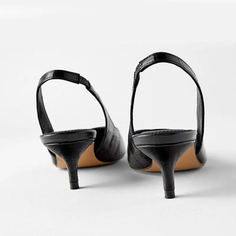 Genuine Leather Women Low High Heels Shoes