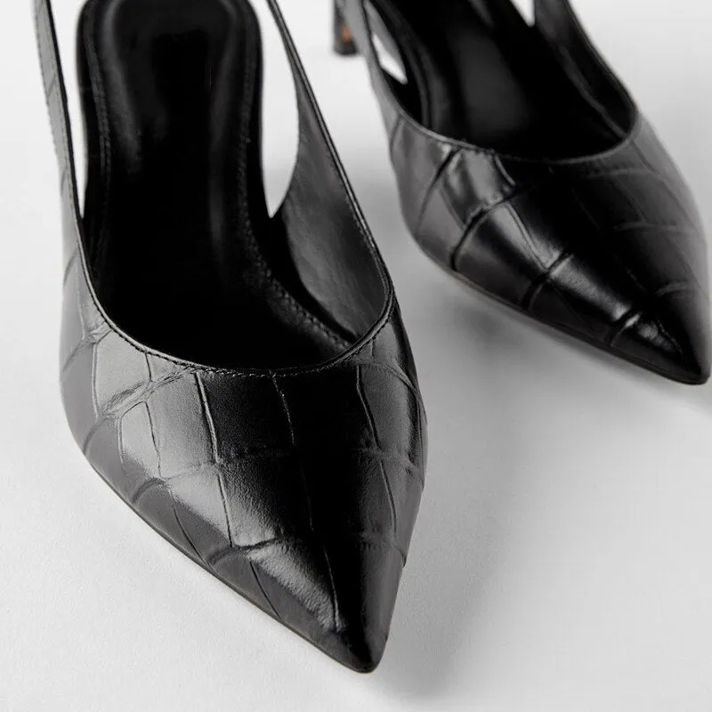 Genuine Leather Women Low High Heels Shoes