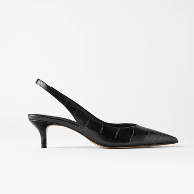 Genuine Leather Women Low High Heels Shoes