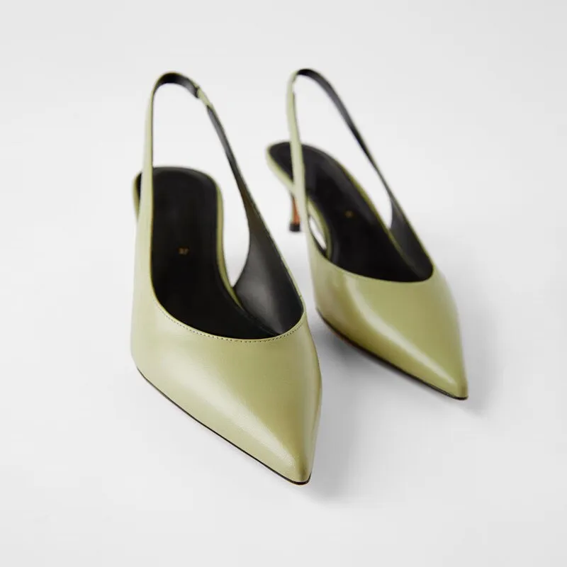 Genuine Leather Women Low High Heels Shoes