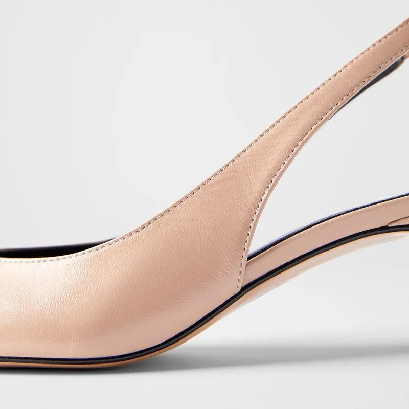Genuine Leather Women Low High Heels Shoes