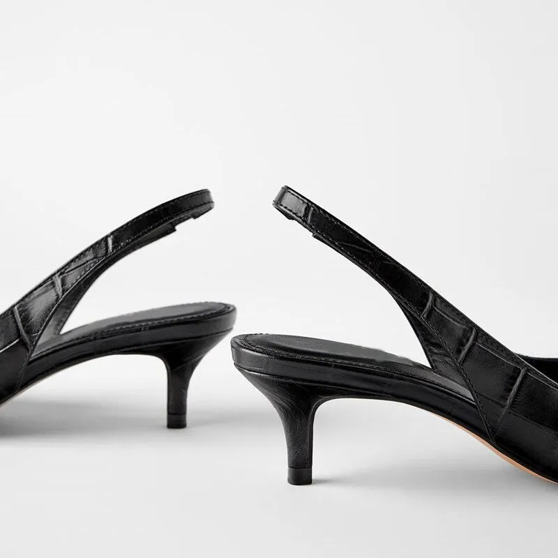 Genuine Leather Women Low High Heels Shoes