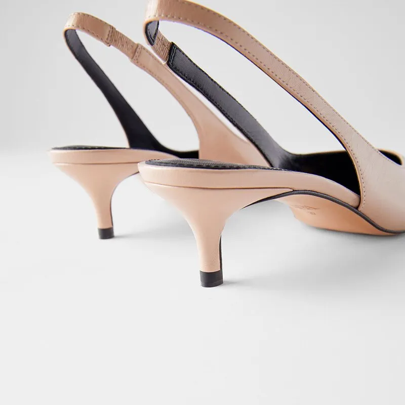 Genuine Leather Women Low High Heels Shoes