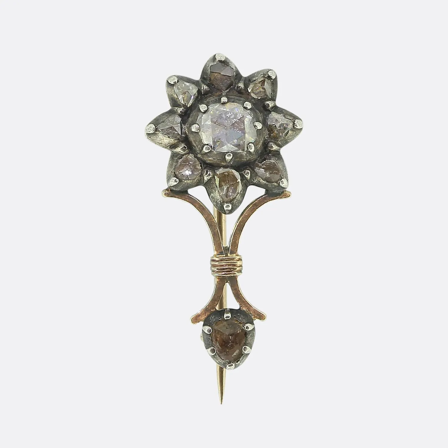 Georgian Halley's Comet Rose Cut Diamond Brooch