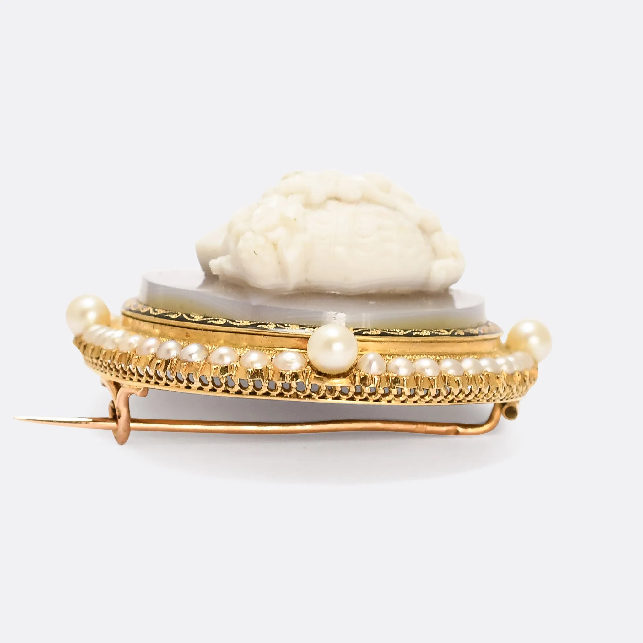 Georgian Pearl & Enamel Bacchante Cameo Brooch