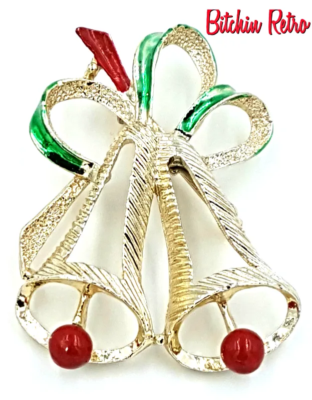 Gerry's Christmas Bells Brooch, Vintage Holiday Pin