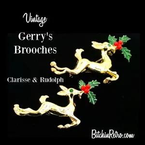 Gerrys Vintage Reindeer Brooch Set with Rudolph and Clarice