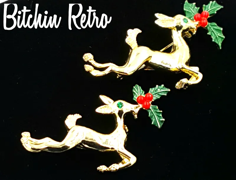 Gerrys Vintage Reindeer Brooch Set with Rudolph and Clarice