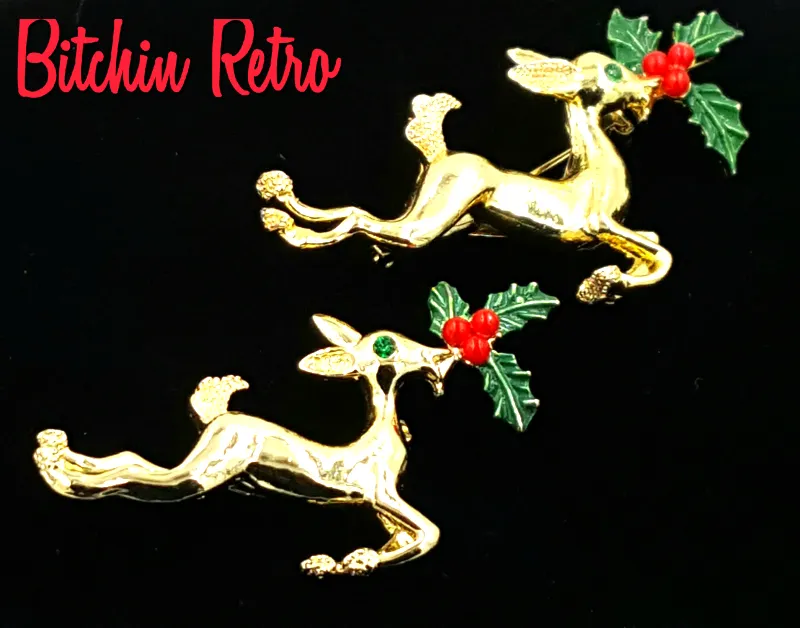 Gerrys Vintage Reindeer Brooch Set with Rudolph and Clarice