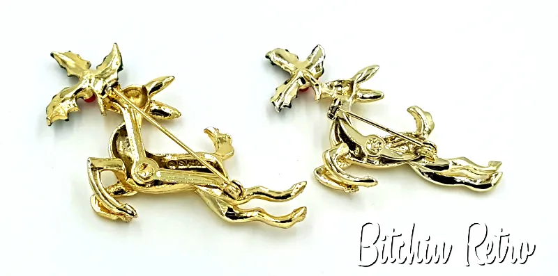 Gerrys Vintage Reindeer Brooch Set with Rudolph and Clarice